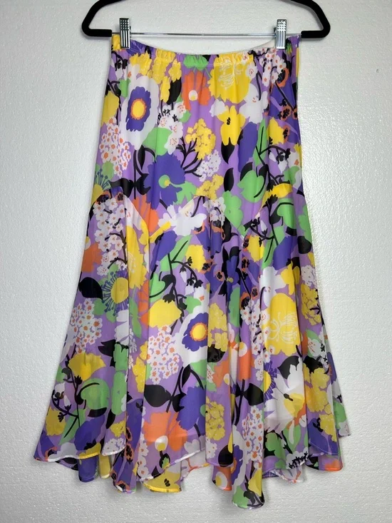 Bob Mackie wearable art lined floral chiffon tiered maxi skirt size M - Picture 2 of 5